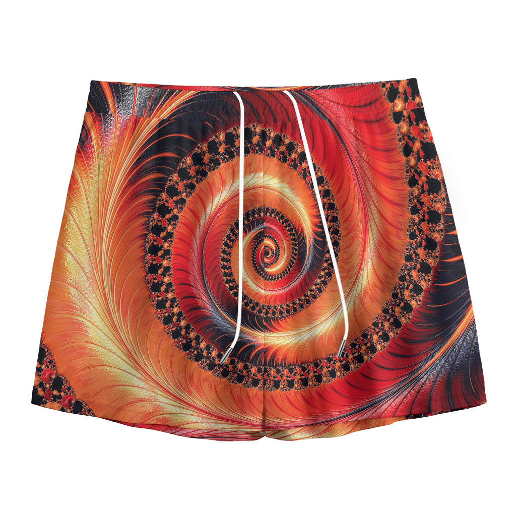 Orange Fractal Print Mesh Shorts