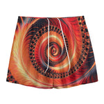 Orange Fractal Print Mesh Shorts