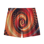 Orange Fractal Print Mesh Shorts