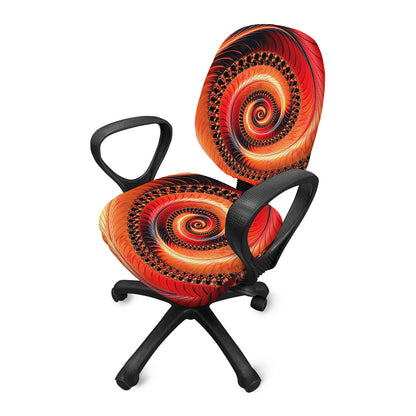 Orange Fractal Print Office Chair Cover