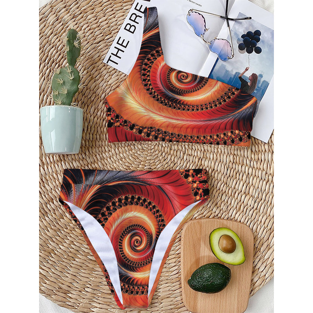 Orange Fractal Print One Shoulder Bikini Top