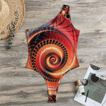 Orange Fractal Print One Shoulder Bodysuit