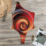 Orange Fractal Print One Shoulder Bodysuit
