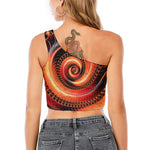 Orange Fractal Print One Shoulder Crop Top