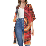 Orange Fractal Print Open Front Beach Cover Up