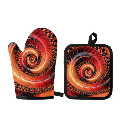 Orange Fractal Print Oven Mitt And Pot Holder Set