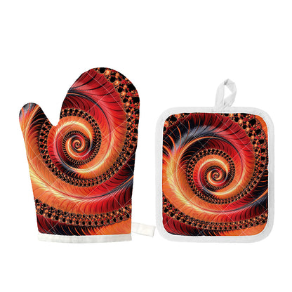 Orange Fractal Print Oven Mitt And Pot Holder Set