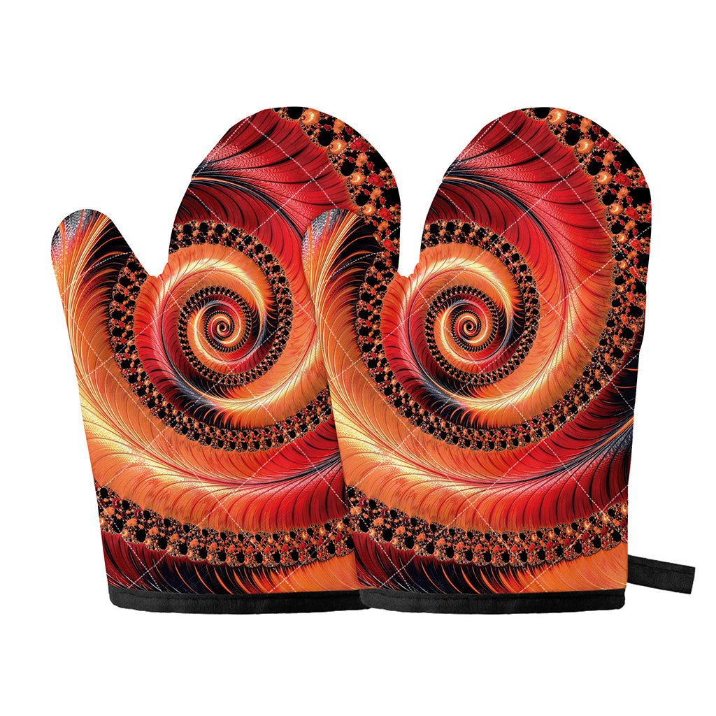 Orange Fractal Print Oven Mitts