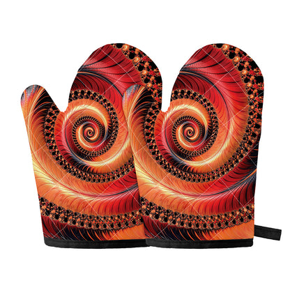 Orange Fractal Print Oven Mitts