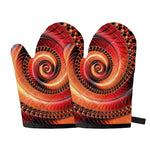 Orange Fractal Print Oven Mitts