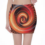 Orange Fractal Print Pencil Mini Skirt