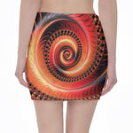 Orange Fractal Print Pencil Mini Skirt