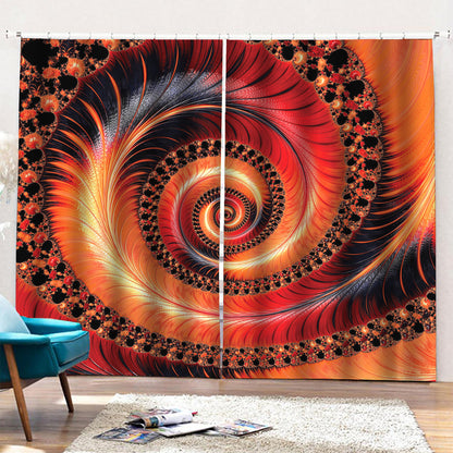 Orange Fractal Print Pencil Pleat Curtains