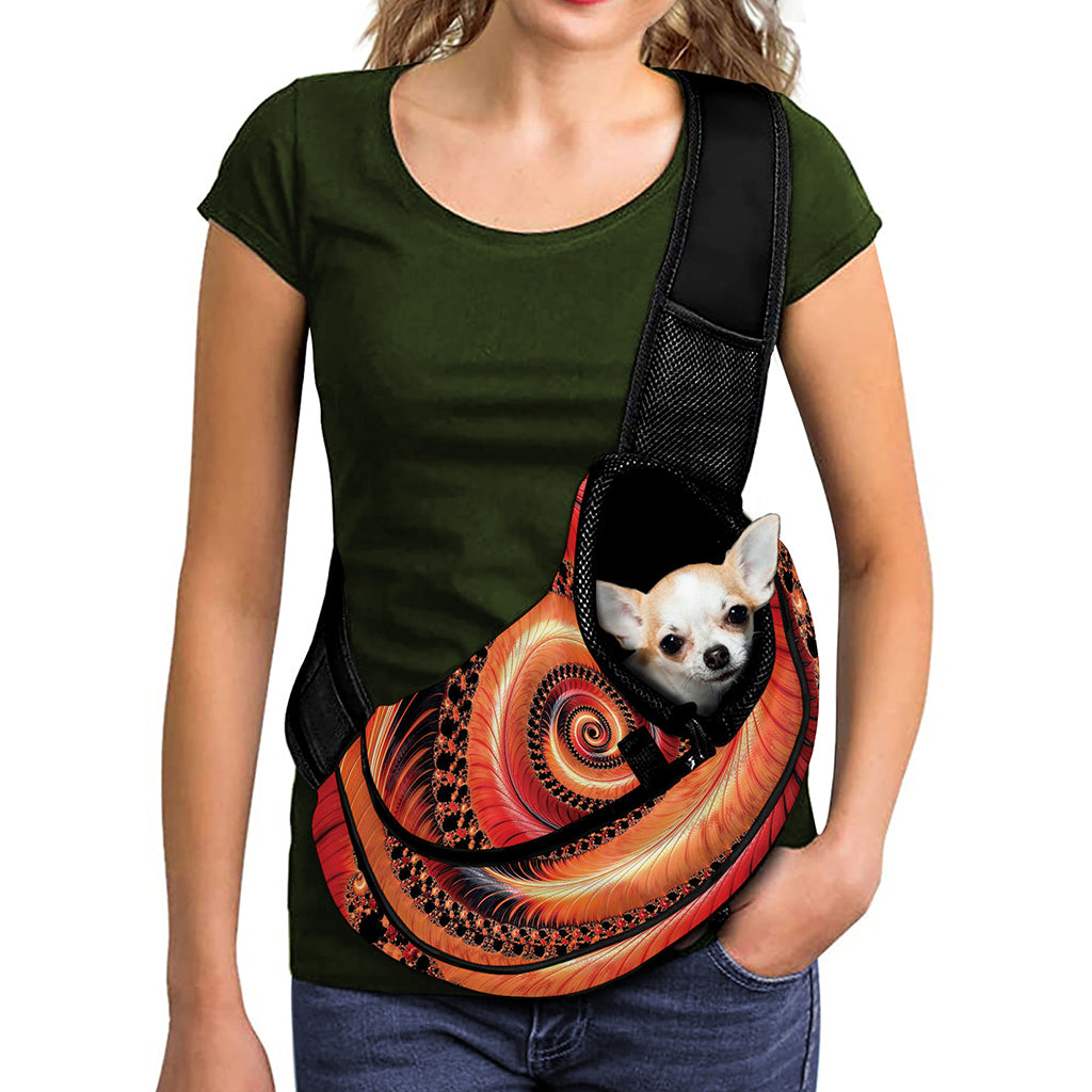 Orange Fractal Print Pet Sling Carrier