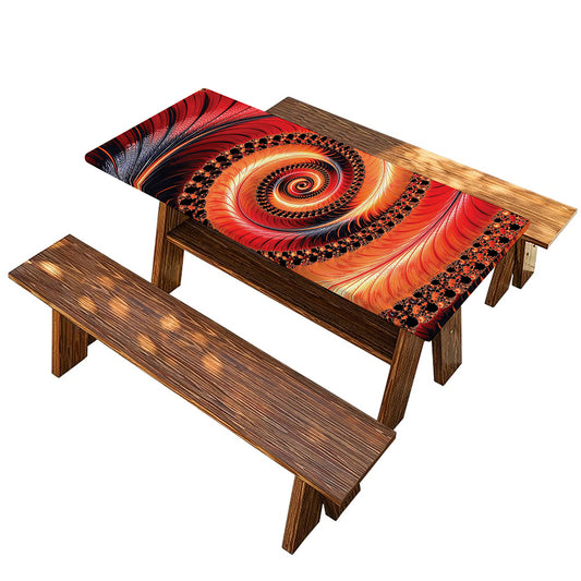 Orange Fractal Print Picnic Table Cover