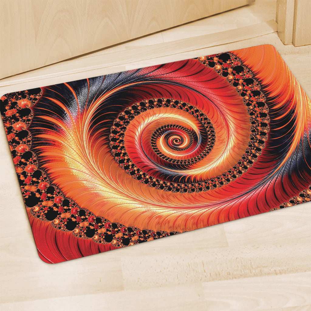 Orange Fractal Print Polyester Doormat
