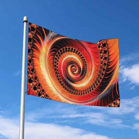 Orange Fractal Print Polyester Flag