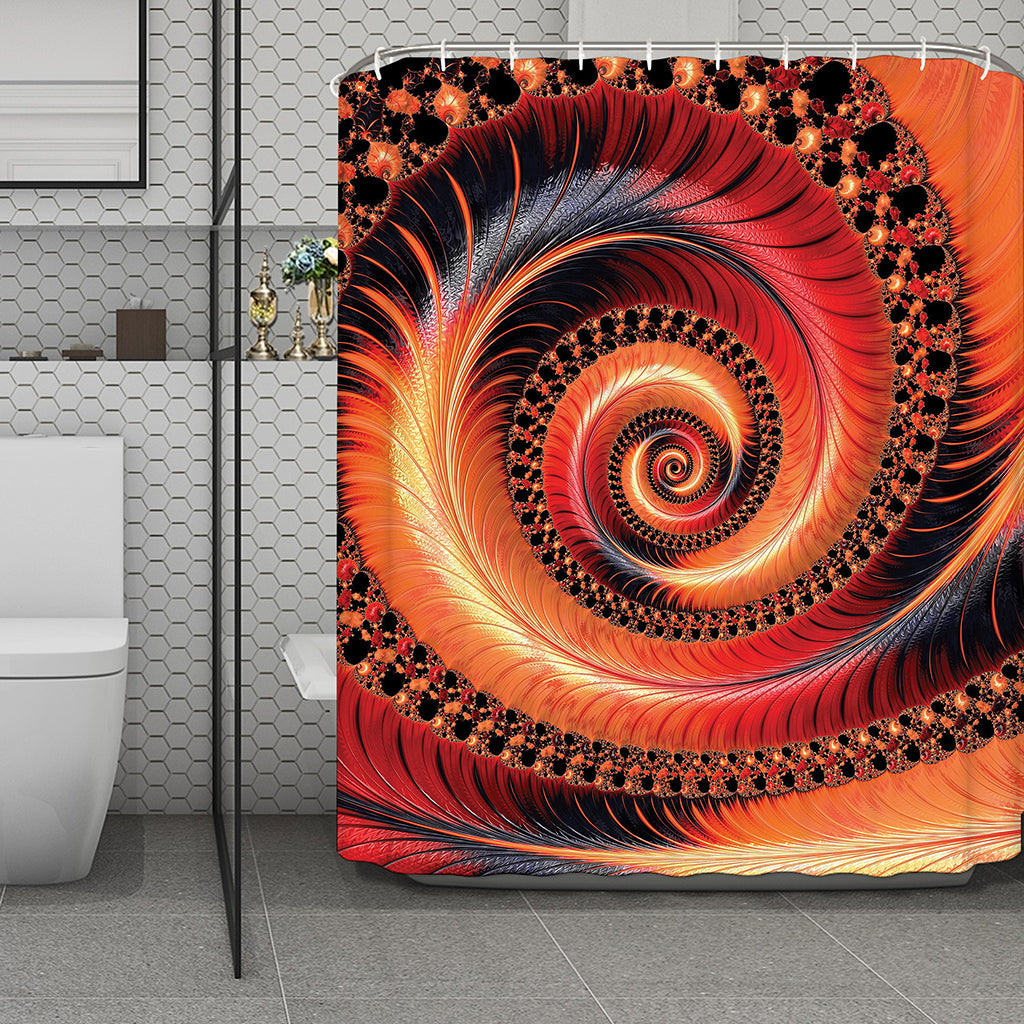 Orange Fractal Print Polyester Shower Curtain
