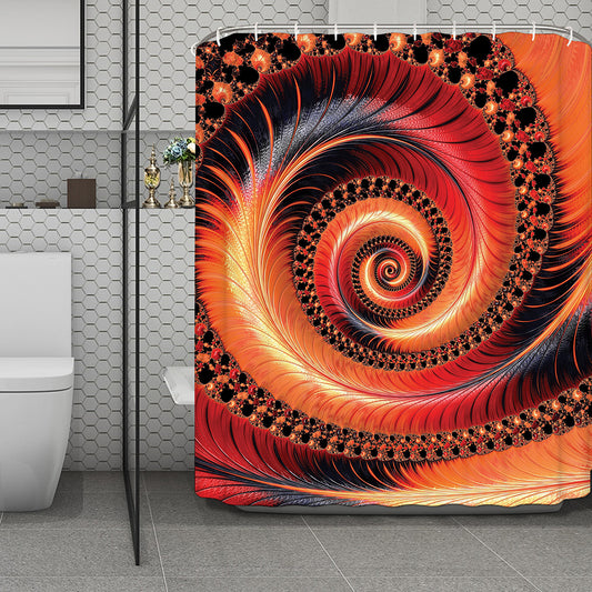 Orange Fractal Print Polyester Shower Curtain