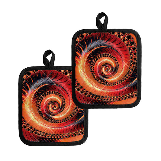 Orange Fractal Print Pot Holders