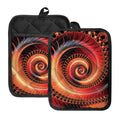 Orange Fractal Print Pot Holders With Pocket
