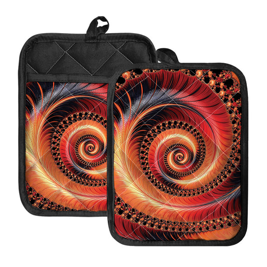 Orange Fractal Print Pot Holders With Pocket