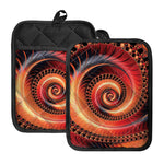 Orange Fractal Print Pot Holders With Pocket
