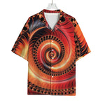 Orange Fractal Print Rayon Hawaiian Shirt