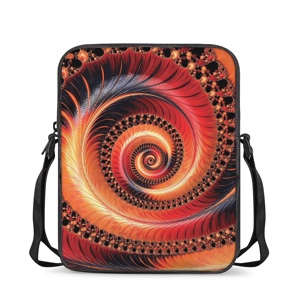 Orange Fractal Print Rectangular Crossbody Bag