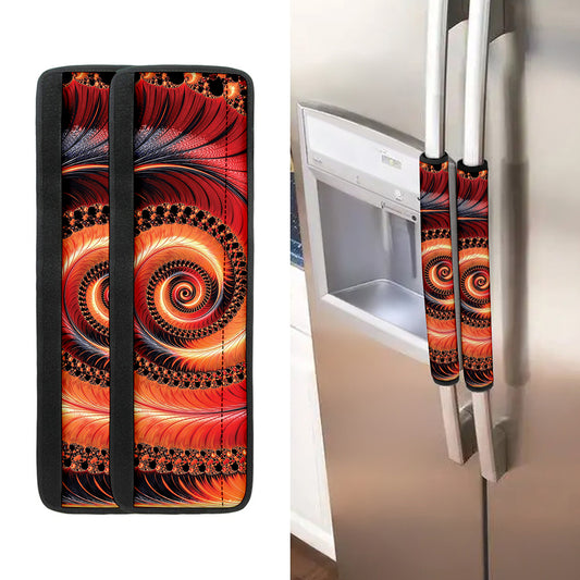 Orange Fractal Print Refrigerator Handle Covers