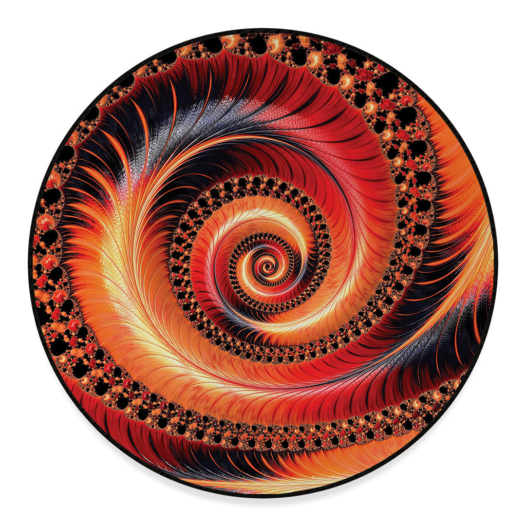 Orange Fractal Print Round Floor Mat
