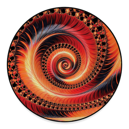 Orange Fractal Print Round Floor Mat