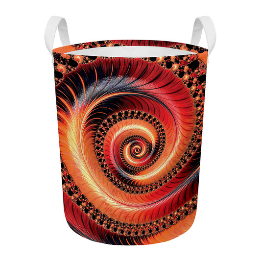 Orange Fractal Print Round Laundry Basket