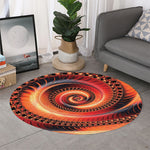 Orange Fractal Print Round Rug