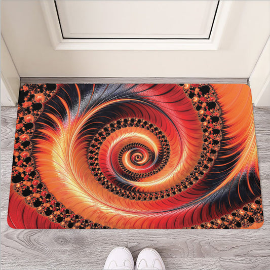 Orange Fractal Print Rubber Doormat