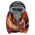 Orange Fractal Print Sherpa Lined Zip Up Hoodie