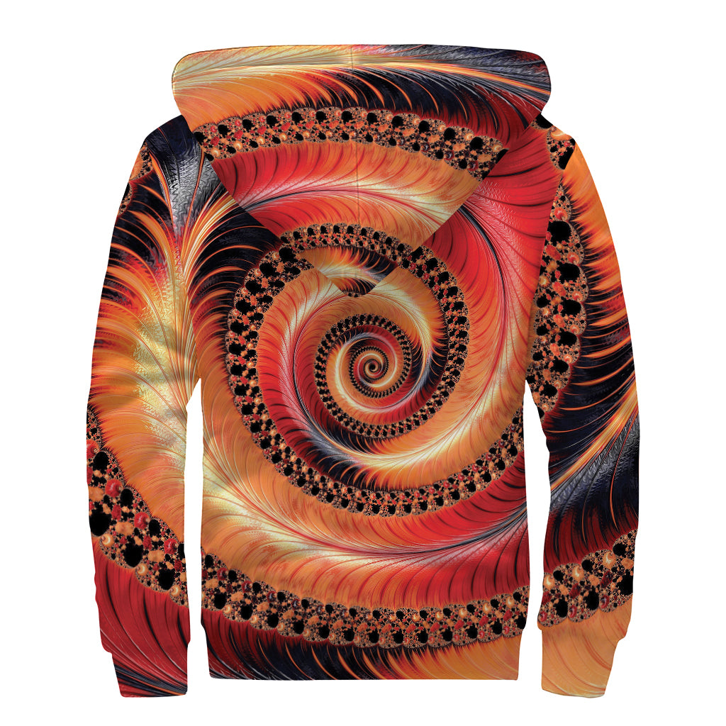 Orange Fractal Print Sherpa Lined Zip Up Hoodie