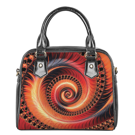 Orange Fractal Print Shoulder Handbag