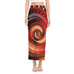 Orange Fractal Print Side Slit Maxi Skirt