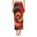 Orange Fractal Print Side Slit Maxi Skirt