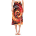 Orange Fractal Print Side Slit Midi Skirt