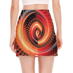 Orange Fractal Print Side Slit Mini Skirt