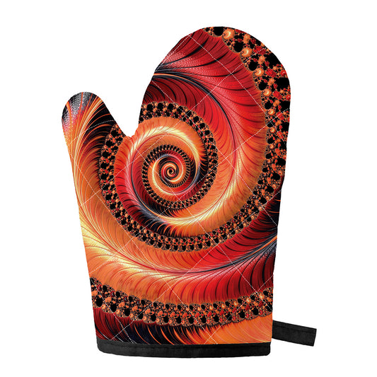 Orange Fractal Print Single Oven Mitt