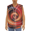Orange Fractal Print Sleeveless Baseball Jersey