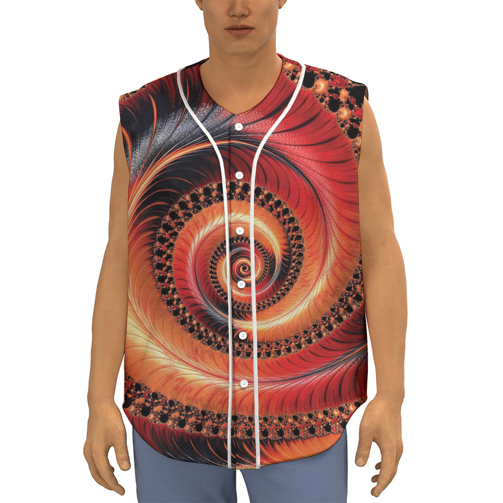Orange Fractal Print Sleeveless Baseball Jersey