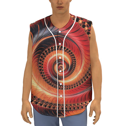 Orange Fractal Print Sleeveless Baseball Jersey