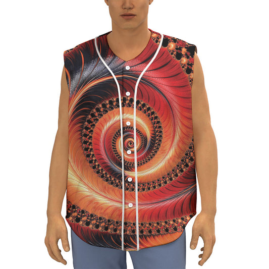 Orange Fractal Print Sleeveless Baseball Jersey