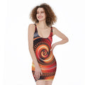 Orange Fractal Print Sleeveless Bodycon Dress