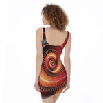 Orange Fractal Print Sleeveless Bodycon Dress