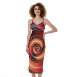 Orange Fractal Print Slim Fit Midi Cami Dress